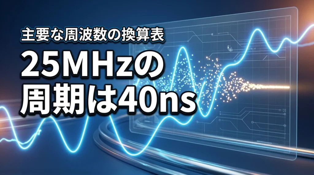 25 mhz to nsの換算結果は40ns!主要な周波数の周期一覧表も掲載